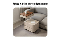 Height-Adjustable C-Table with Drawers Space-Saving Design Adjustable Curved Designd Table Multi-Functional Wheeled Storage Cabinet for Living Room