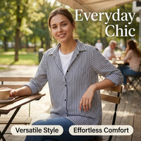 Long Sleeve Tops Women Striped Blouse for Office and Business Casual, Oversized Shirts for with Polyester Material, Loose Fit