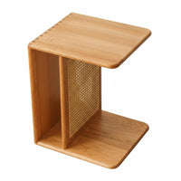 Wheeled Woven-Top End Table Japanese design Sofa Side cart Mobile Design Multi-Functional for Living Room, Entryway, Home Office