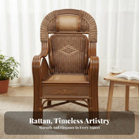 Highspine Rattan Chair Natural Aesthetic Woven Rattan Armchair Supportive spinerest artisanal Design for Adults, Bedroom, Study
