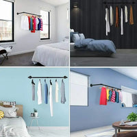 Heavy-Duty Wall-Mounted Industrial Pipe Clothing Rack with Multi-Function Hanging Bar