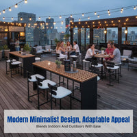 2 Pieces Weatherproof Aluminum Outdoor Bar Stool and High Table Set with Timeless Aluminum and Teak Structure Comfortable Seating Functional Style Suitable for Home Patios Outdoor Bars Gardens