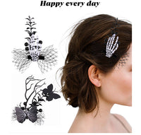 Halloween Mesh Bone Claw Hair Clip and Butterfly Side Clip Costume Accessory