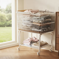 Rolling Laundry Cart Two-Tier Laundry Basket Cart Mesh for Bathroom, Bedroom
