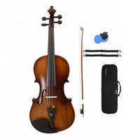 Beginner Kit Adult-Size 4/4 Electric Violin Antique Matte Finish String Instrument Natural Brown