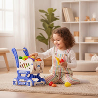 Child-Sized Hippo Shopping Cart Toy Easy to Push Toy Shopping Cart with Detachable Basket Wheeled Small Hands for Toddlers, Kids, Playroom, Preschool