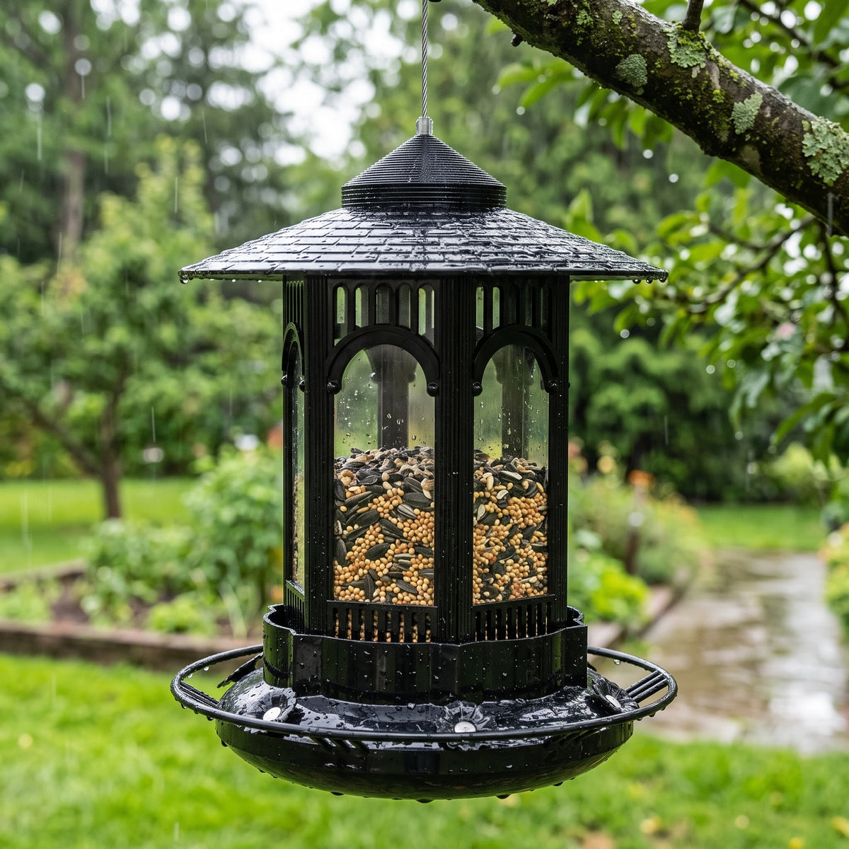Hanging Bird Feeder for Outdoor Garden Park, Pigeon Sparrow Anti-Scatter Rainproof Bird Cage