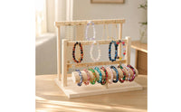 Wooden Jewelry Display Stand Three-Tier Jewelry Holder with Hooks Countertop Necklace Holder with Hooks Open-Frame for Boutiques, Vendors, Vanity, Craft Fairs, Market Stalls