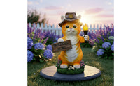 Cat Figurine with Solar Light Resin Cat Figurine with Welcome Sign Outdoor