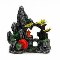 Water Wheel Aquarium Ornament Low Maintenance Pagoda Rock Decor Hand Painted