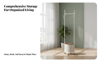 Rolling Clothes Rack with Hamper Faux Rattan Weave for Bathroom, Students