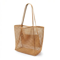 Mesh Coastal Tote Sand-Resistant Foldable Travel Tote Breathable Large Net Tote for Vacati Single Rs, Families, Poolside, Vacation, Shopping
