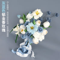 Vintage Gray-Blue Rose and Tulip Wedding Bouquet for Bride Photo Shoot
