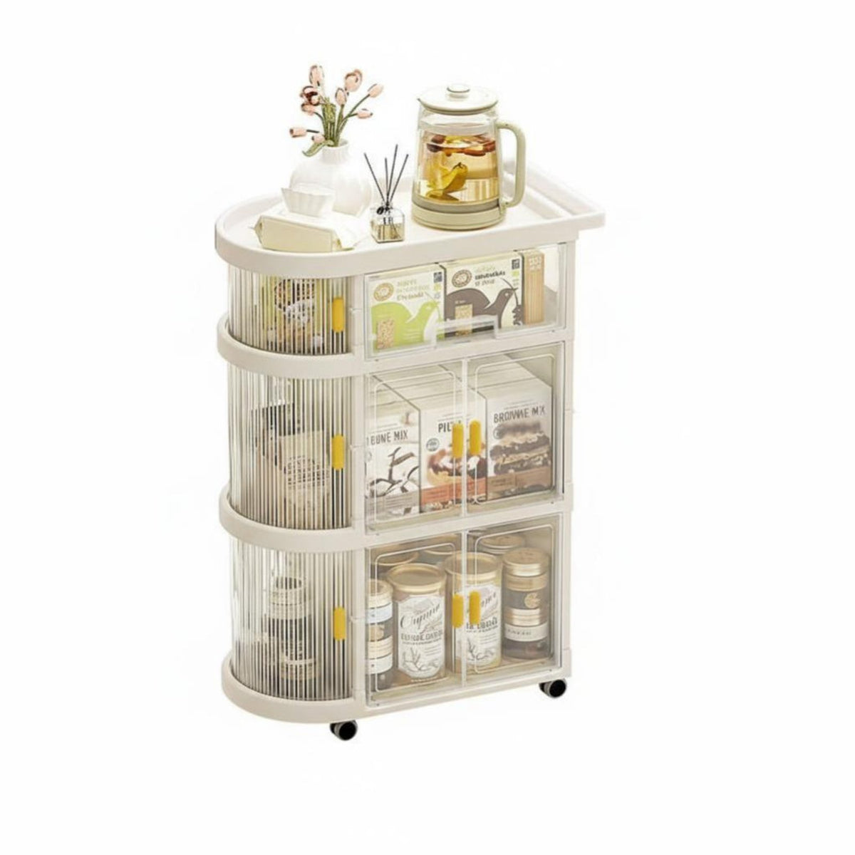 Foldable Multi-Tier Trolley Multifunctional Side Table Lockable 360° Wheels