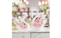 Glossy Ceramic Swan Figurine Gold-Trimmed Swan Ornament Floral Decor Sculpted for Living Room, Bedroom, Reception, Hotel