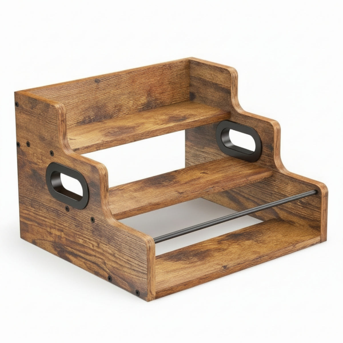 Wooden Seasonings Organizer with Handles 3-Tier Stepped Storage Rack Compact Display Stand Vanity