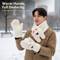 Cute Cartoon Plush Westie Dog / Cat Scarf & Gloves Set for Women, Thickened Warm Winter Accessories