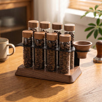 Coffee Bean Storage Rack Single Dose Display Stand, with Funnel Freshness Organizer for Baristas