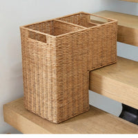 Wicker Stair Basket 2 Compartments Stair Step Organizer Basket Opening Top Staircase Storage Bin for Entryway