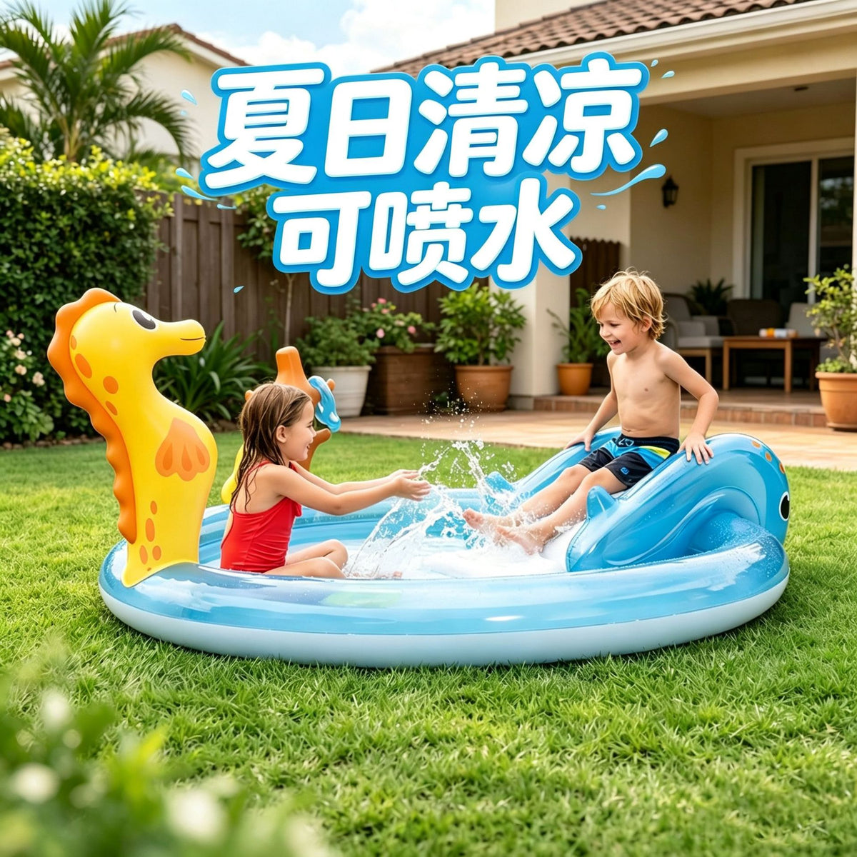Kids Inflatable Swimming Pool with Slide for Outdoor Water Fun