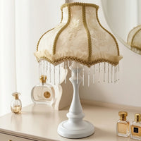 Table Lamp with Beads Pedestal Table Lamp with Fringe Classic Decorative for Bedroom, Vanity