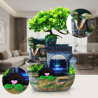 Decorative Indoor Fountain with Artificial Plant Lighted Rock Waterfall Fountain Electric Calming for Office Desk