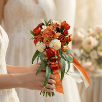 Faux Artificial Bridal Bouquet Lifelike Wedding Bouquet with Ribbons Lightweight Flowers Long-Lasting for Bridesmaids