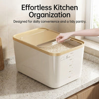 Airtight Rice Storage Container with Measuring Cup, Khaki Color Storage Bin, Easy Open Lid, Space Sa - Image 5