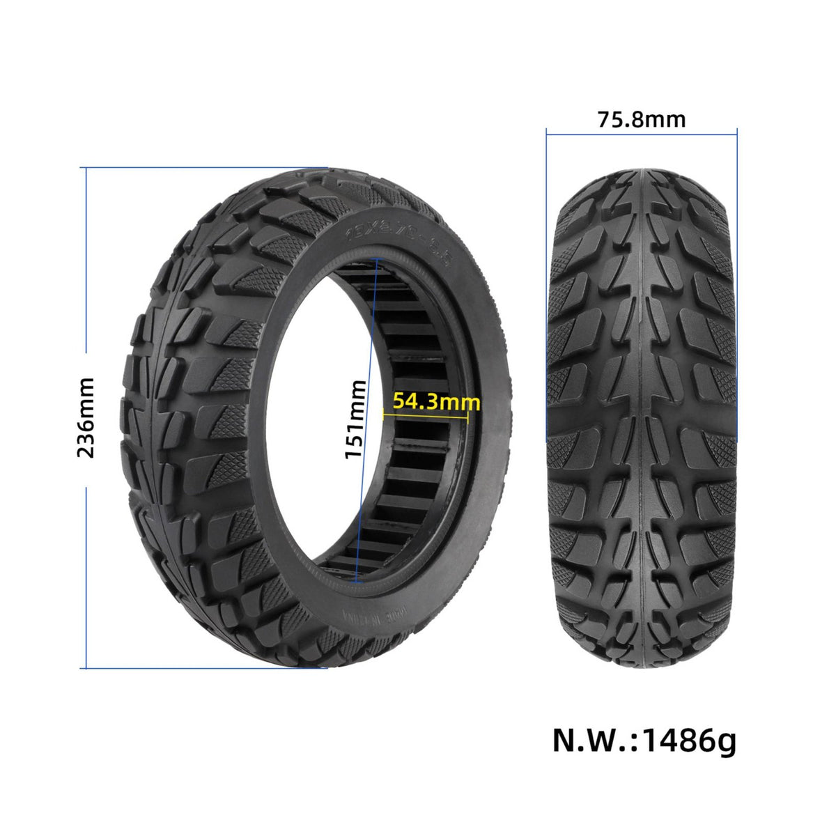 Never Flat 10x2.70-6.5 Solid Tire Shock-Absorbing Solid Scooter Tire High-Grip Tread Pattern