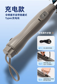 Summer Umbrella with Fan and Spray Cooling USB Rechargeable Long Handle Large Sun Umbrella UV Protection