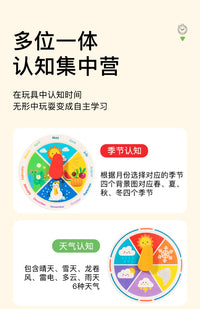 幼儿木质蒙氏早教时钟板儿童天气季节月份认知多功能益智学习玩具