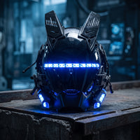 Futuristic Helmet Mask with LED Hard-Shell Cyberpunk Mask Glossy Headwear Techwear for Cosplayers, Cosplay, Festivals, Parties