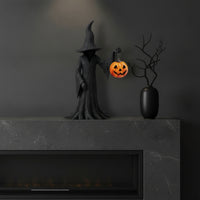 Witch Figurine with Pumpkin Spooky Hooded Witch Statue Gothic for Mantel
