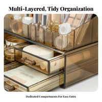 Tiered cosmetic Case with Drawers Clear View Design Multi-Tier Makeup Trolley