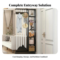 Multi-Functional Unrestricted Standing Partition with Coat Hooks and Shelves Space-Saving Unrestricted Standing Garment Rack with Shelves Strong Load-Bearing Room Divider Small Footprint for Families, Homeowners, Apartment Dwellers, Foyer, Hallway