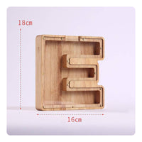 Wooden Letter Piggy Bank Natural Wood Alphabet Currency Box Creative Design