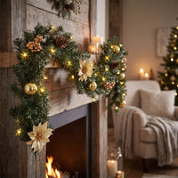 Lighted Artificial Christmas Garland Conifer Christmas Garland with Pinecones Faux Vine for Mantel, Staircase, Doorway