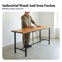 Sturdy Steel Frame Industrial Bar Table and Stool Set Long-Lasting Wood and Metal High Top Dining Set With Footrest Commercial Furniture Easy to Clean for Cafe Owners, Homeowners, Adults, Coffee Shop, Restaurant, Kitchen
