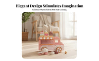 Wooden Dessert Cart Pink and White Dessert Cart Toy Striped Awning for Role-Play, Display