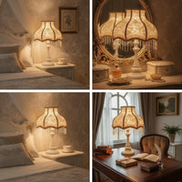 Table Lamp with Textile Shade Decorative Bedside Table Lamp Floral Warm for Bedroom, Reading Corner