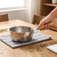 Induction Hob Milk Pan with Pouring Spout, Stainless Steel Pot for Gas Stoves, Stainless Steel Saucepan with Wooden Handle, Pasta Noodle Pot