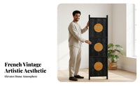 Foldable Arched Panel Screen Freestanding Room Divider Vintage vintage aesthetic Household Furnishing Portable for telecommuting Workers, residents, Interior Designers, Bedroom, Studio Apartment, Home Office, Cafe