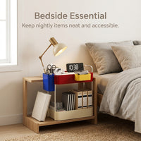 Desk Storage Organizer with Drawers and Phone Stand, Desktop Slanted Insert Compartments, Small Unit for Office Stationery