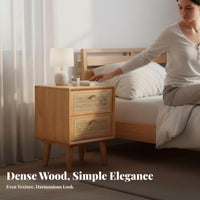 Nightstand with Woven Drawer Japanese Inspired Rattan Drawer Cabinet for Adults