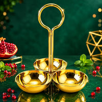 Circular Handle Serving Dish Polished Metal Condiment Tray Set Elegant Design