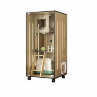 Cat Activity Center Cat Tower with Storage Cat Tree with Litter Box Enclosure Hidden Cat Litter Furniture Sturdy Wooden Structure Clear Glass Door Suitable for Indoor Cats Home Use