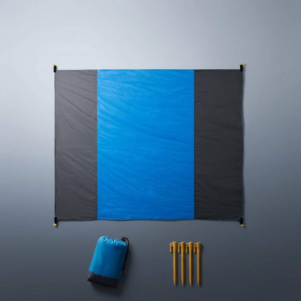Picnic Blanket and Camping Mat for Outdoor Use, Waterproof Mat and Beach Blanket with Stakes, Tear-Resistant 210T Polyester Taffeta Hiking Mat