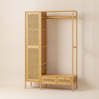 Wardrobe with Drawers Boho Garment Rack with Cabinet Versatile Freestanding Closet System for Entryway