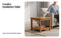dual-level Square Table unadorned design 2-Tier Square Side Table Space-Saving