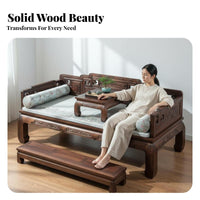 Chinese Arhat Bed Multi-Functional Solid Elm Wood Couch Mortise and Tenon Structure Traditional Meditative Design Daybed for Business Owners